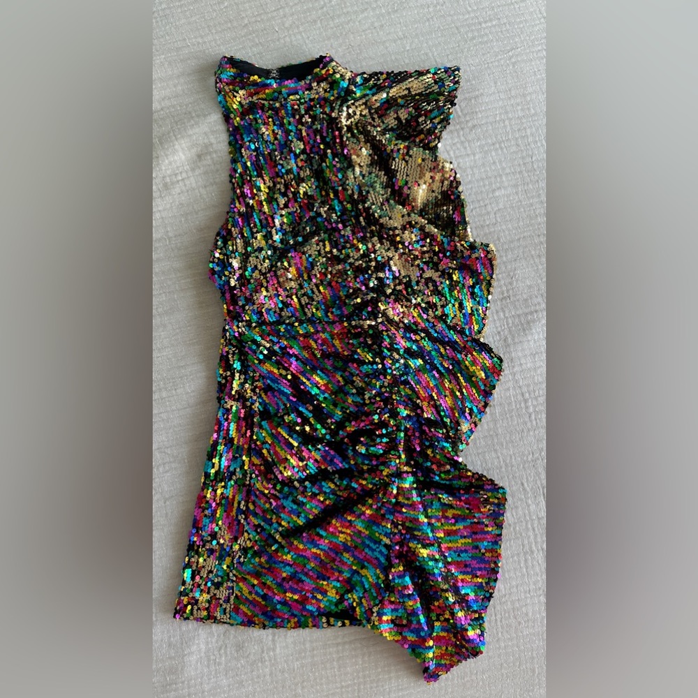 RAINBOW CONFETTI/GOLD SEQUINED COCKTAIL DRESS